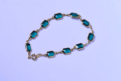 Necklace Gold Filled Dainty Emerald Green Crystal Bracelet Waterproof Stainless Steel , Green Square Hunter Bracelet