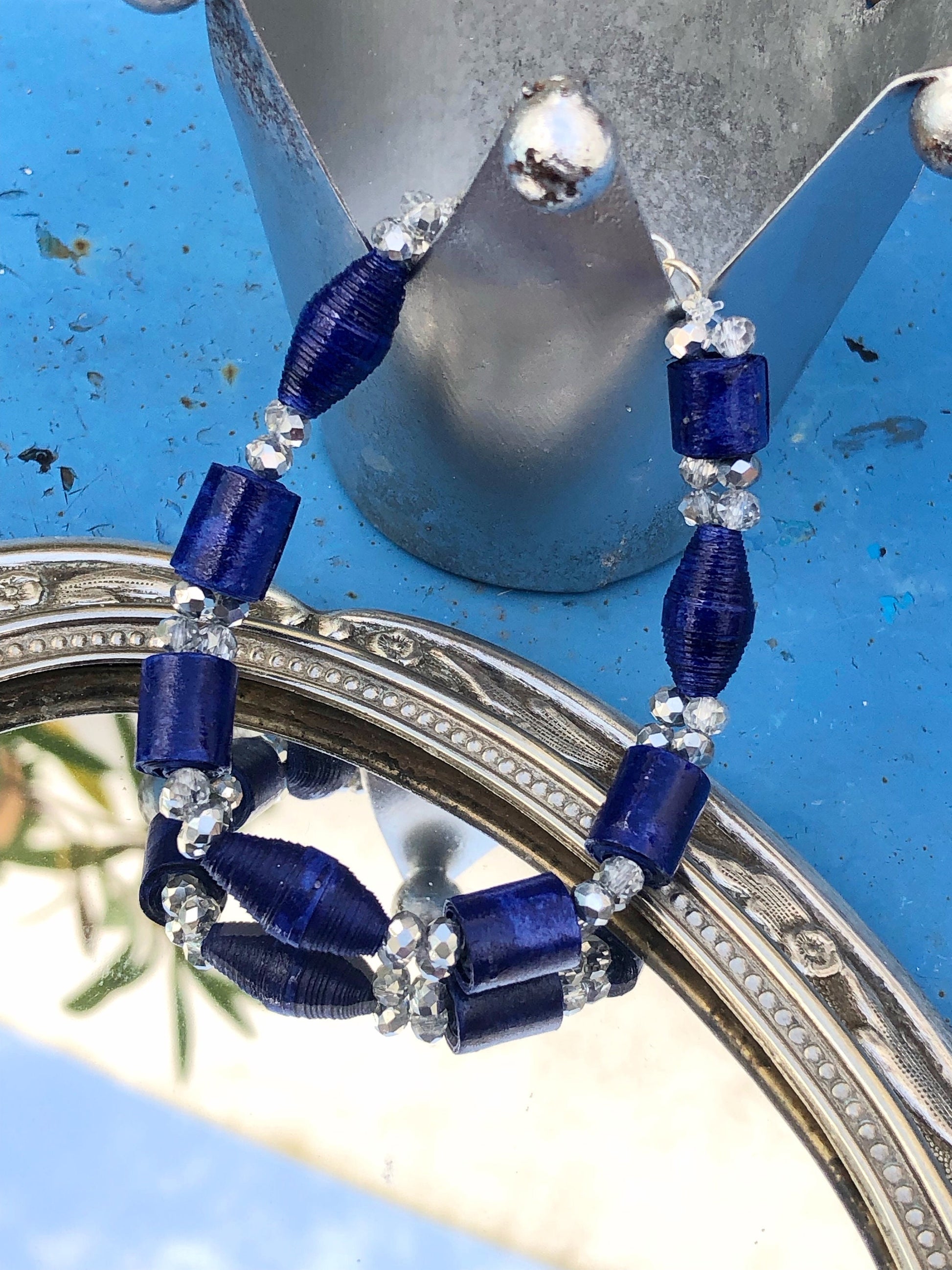 Blue and Silver Paperbead Bracelet | Jewelry from Morocco | Moroccan Design | Ecofriendly Bracelet | Women’S Bracelet | Paper Art