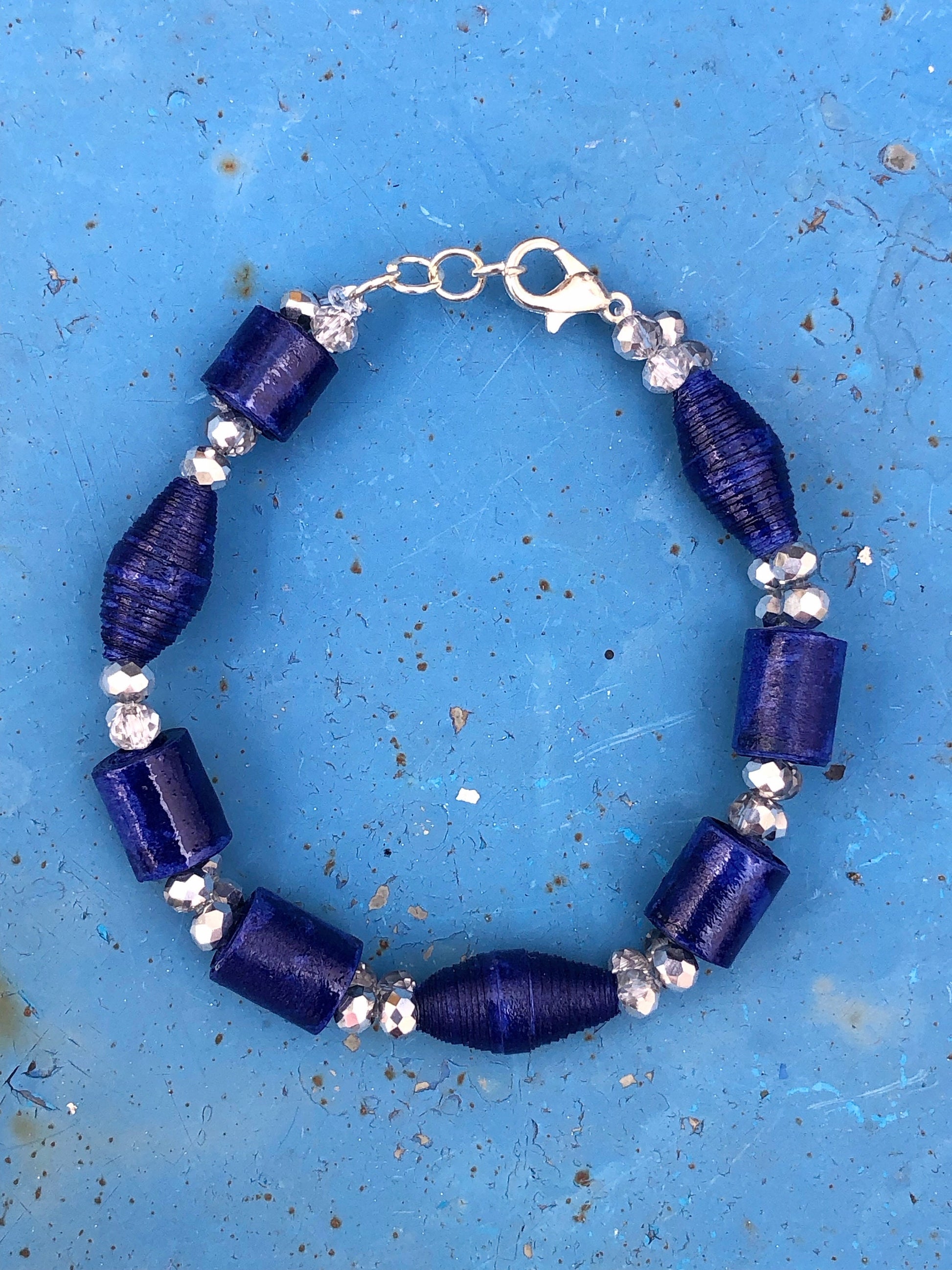 Blue and Silver Paperbead Bracelet | Jewelry from Morocco | Moroccan Design | Ecofriendly Bracelet | Women’S Bracelet | Paper Art