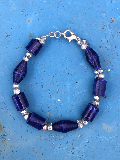 Blue and Silver Paperbead Bracelet | Jewelry from Morocco | Moroccan Design | Ecofriendly Bracelet | Women’S Bracelet | Paper Art