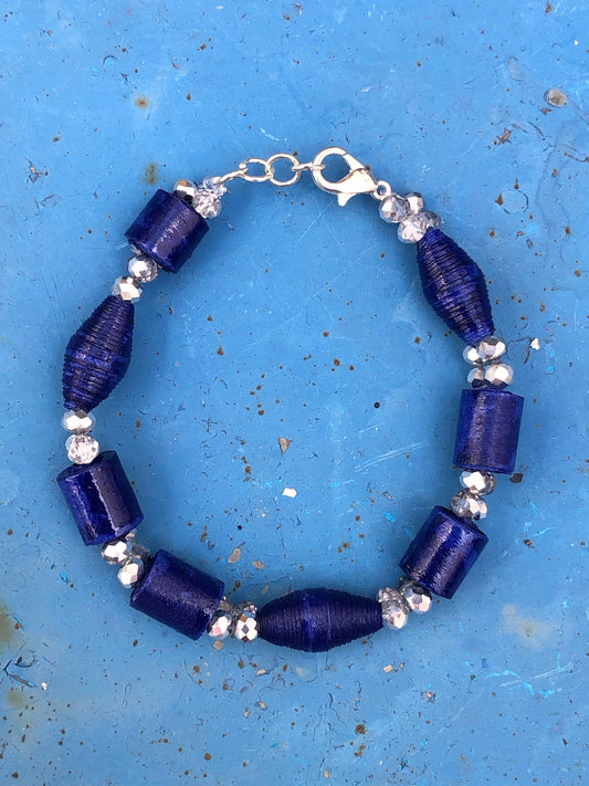 Blue and Silver Paperbead Bracelet | Jewelry from Morocco | Moroccan Design | Ecofriendly Bracelet | Women’S Bracelet | Paper Art
