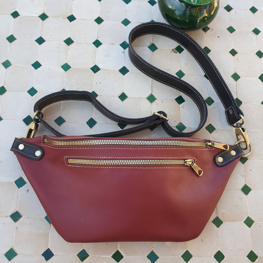 Leather Fanny Pack Blood Red Crossbody Women Belt Bag Small Sling Bag Waist Bag for Men