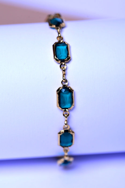 Necklace Gold Filled Dainty Emerald Green Crystal Bracelet Waterproof Stainless Steel , Green Square Hunter Bracelet