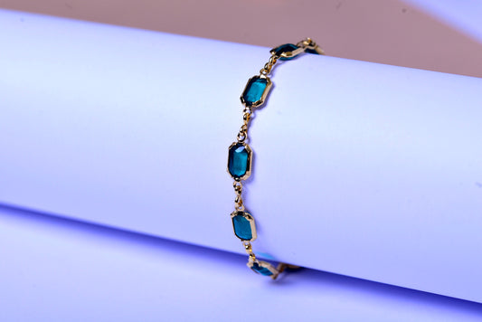 Necklace Gold Filled Dainty Emerald Green Crystal Bracelet Waterproof Stainless Steel , Green Square Hunter Bracelet