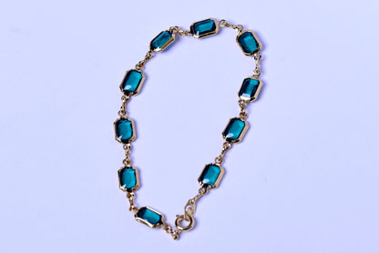 Necklace Gold Filled Dainty Emerald Green Crystal Bracelet Waterproof Stainless Steel , Green Square Hunter Bracelet