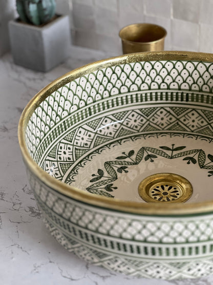 Antique Sink with Brass Rim Edge, Vessel Sink, Sink Bowl, Ceramic Basin, Hand Wash Basin, Free Gift INCLUDED