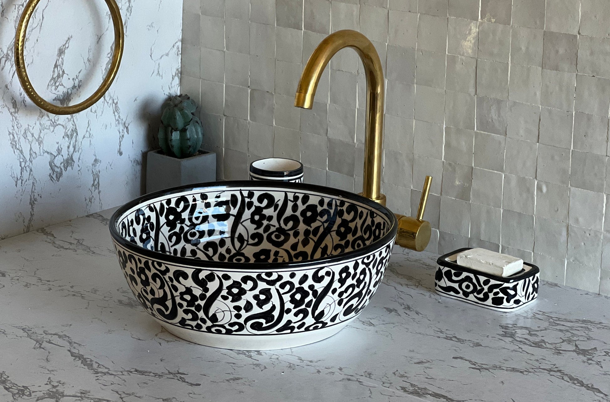 Antique Wash Basin, Vessel Sink, Bathroom Basin, Sink Bowl, Moroccan Handmade Ceramic Basin, Free Gift INCLUDED