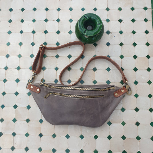One Shade of Vintage Gray Leather Fanny Pack Crossbody Women Belt Bag Small Sling Bag Waist Bag for Men