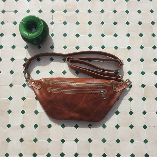 Vintage Brown Leather Fanny Pack Crossbody Women Belt Bag Sling Bag Waist Bag for Men