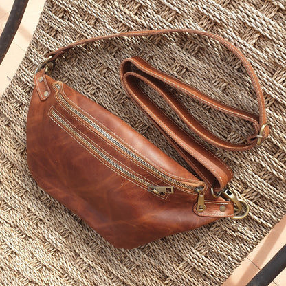 Vintage Brown Leather Fanny Pack Crossbody Women Belt Bag Sling Bag Waist Bag for Men
