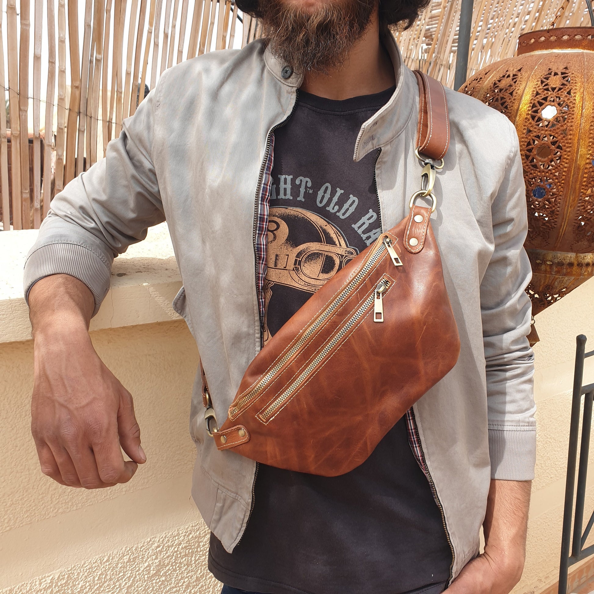 Vintage Brown Leather Fanny Pack Crossbody Women Belt Bag Sling Bag Waist Bag for Men