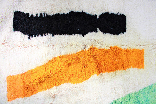 Handmade Moroccan Berber Area Rug, Beni Ourain Wool Rug, Moroccan Carpet, Colorful Tribal Rug, Green Orange Rug, Rugs Soft, Rugs and Carpet