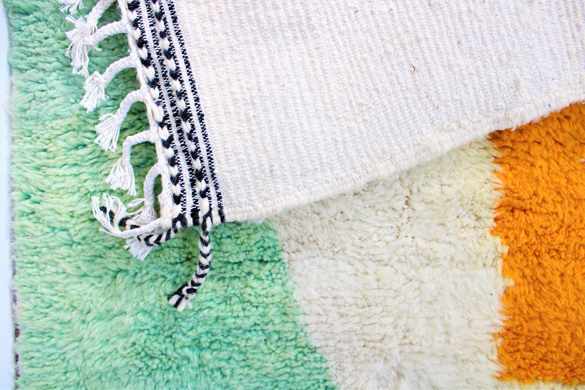 Handmade Moroccan Berber Area Rug, Beni Ourain Wool Rug, Moroccan Carpet, Colorful Tribal Rug, Green Orange Rug, Rugs Soft, Rugs and Carpet