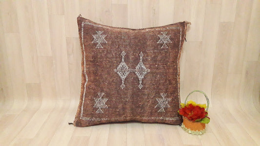 Cactus Silk Pillow Cover, Moroccan Boho Throw Pillow, Hand Woven Berber Pillow, Sabra Cactus Silk Cushion Cover, Pillow, Cushion. Home Decor