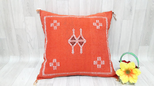 Orange Cactus Silk Pillow, Moroccan Cactus Silk Cushion,Morocco Pillow Handmade Sabra Pillow, Throw Pillow, Decorative Pillow, Home Decor.