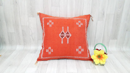 Orange Cactus Silk Pillow, Moroccan Cactus Silk Cushion,Morocco Pillow Handmade Sabra Pillow, Throw Pillow, Decorative Pillow, Home Decor.