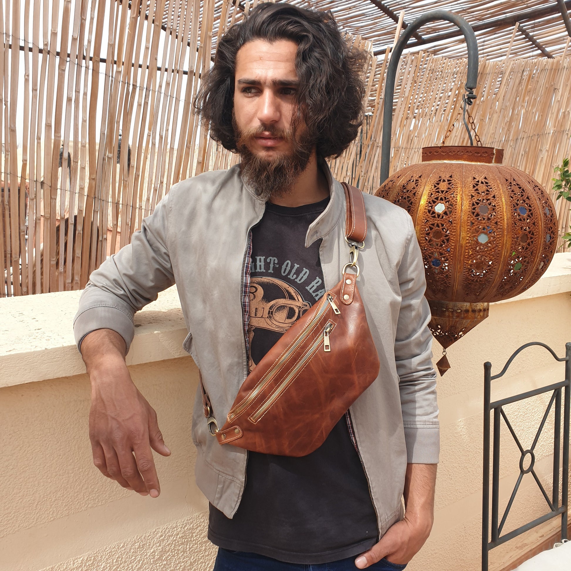 Vintage Brown Leather Fanny Pack Crossbody Women Belt Bag Sling Bag Waist Bag for Men