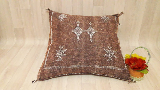 Cactus Silk Pillow Cover, Moroccan Boho Throw Pillow, Hand Woven Berber Pillow, Sabra Cactus Silk Cushion Cover, Pillow, Cushion. Home Decor