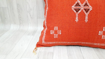 Orange Cactus Silk Pillow, Moroccan Cactus Silk Cushion,Morocco Pillow Handmade Sabra Pillow, Throw Pillow, Decorative Pillow, Home Decor.