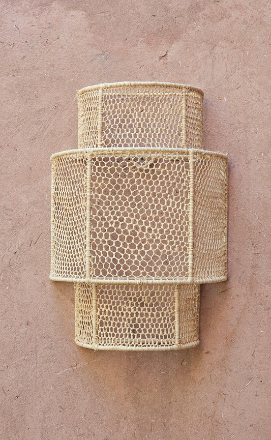 Raffia Wall Light in Honeycomb , Wall Decor Lighting in Raffia , Raffia Sconce
