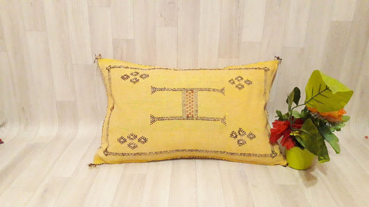 Cactus Silk Cushion Cover - Yellow Sabra Pillow - Handmade Morocco Cushion