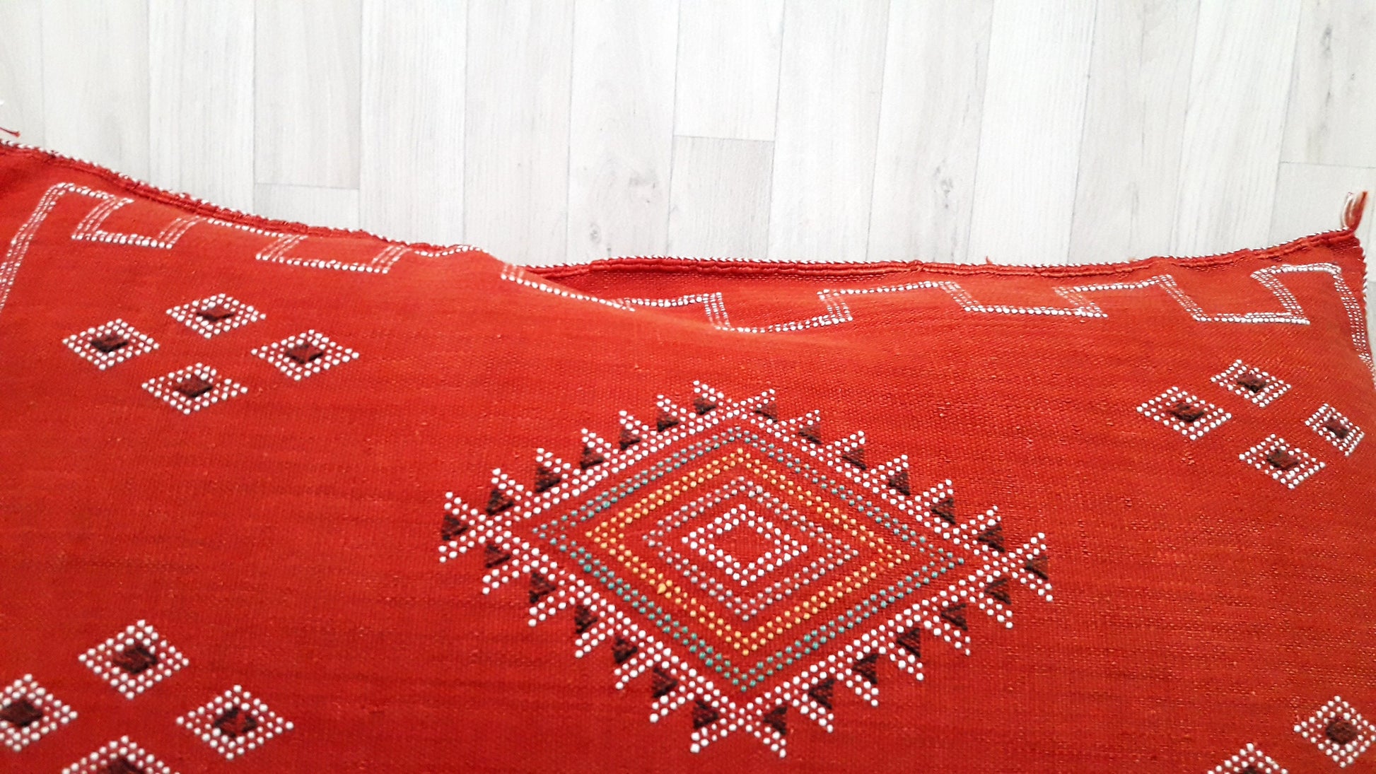 Lumbar Cactus Silk Cushion Cover - Orange/Red Sabra Pillow - Handmade Morocco Cushion