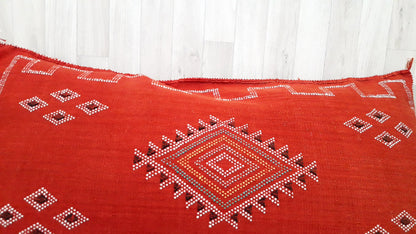 Lumbar Cactus Silk Cushion Cover - Orange/Red Sabra Pillow - Handmade Morocco Cushion