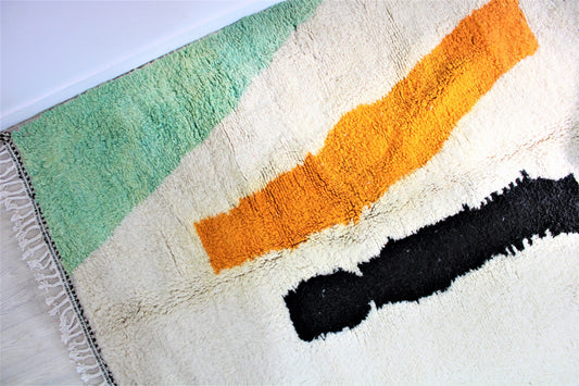 Handmade Moroccan Berber Area Rug, Beni Ourain Wool Rug, Moroccan Carpet, Colorful Tribal Rug, Green Orange Rug, Rugs Soft, Rugs and Carpet