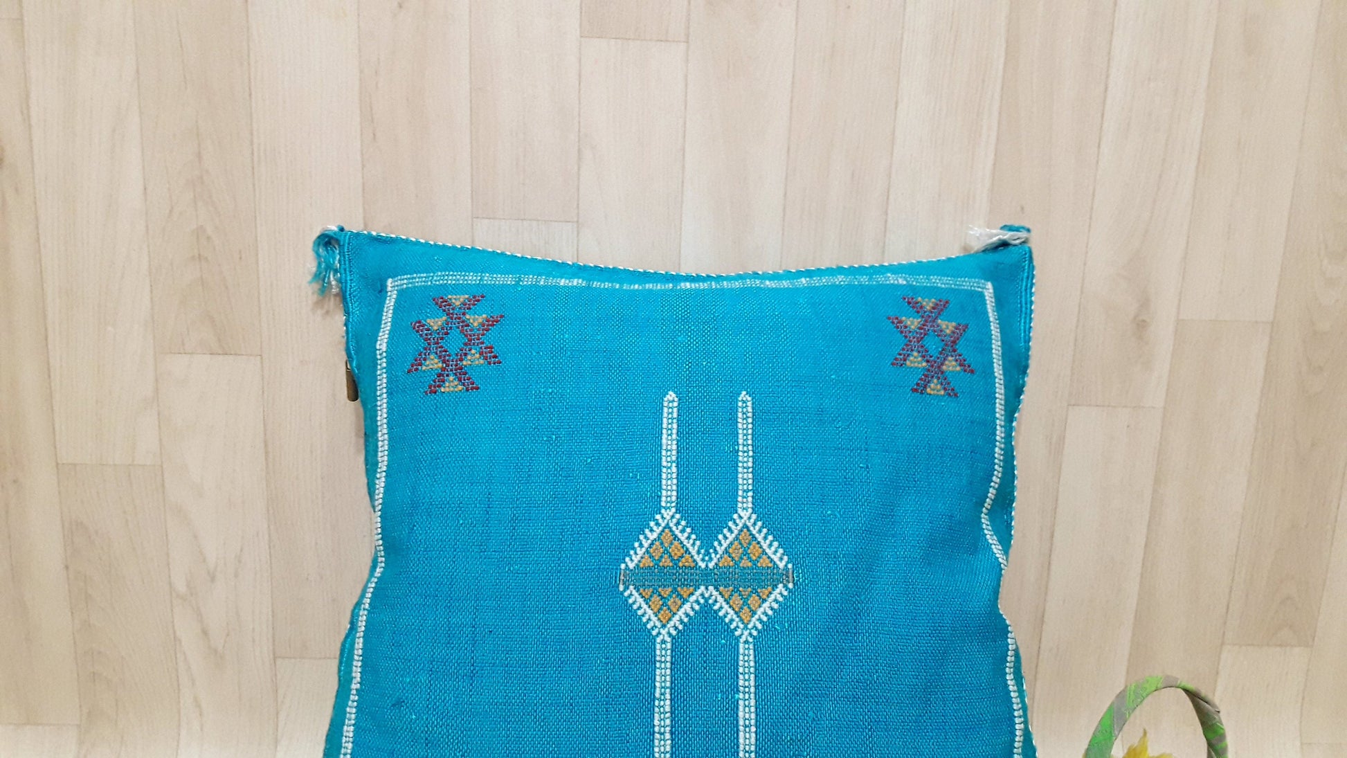 Cactus Silk Cushion Cover - Turquoise Sabra Pillow - Handmade Morocco Cushion