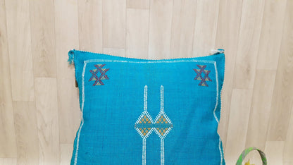 Cactus Silk Cushion Cover - Turquoise Sabra Pillow - Handmade Morocco Cushion