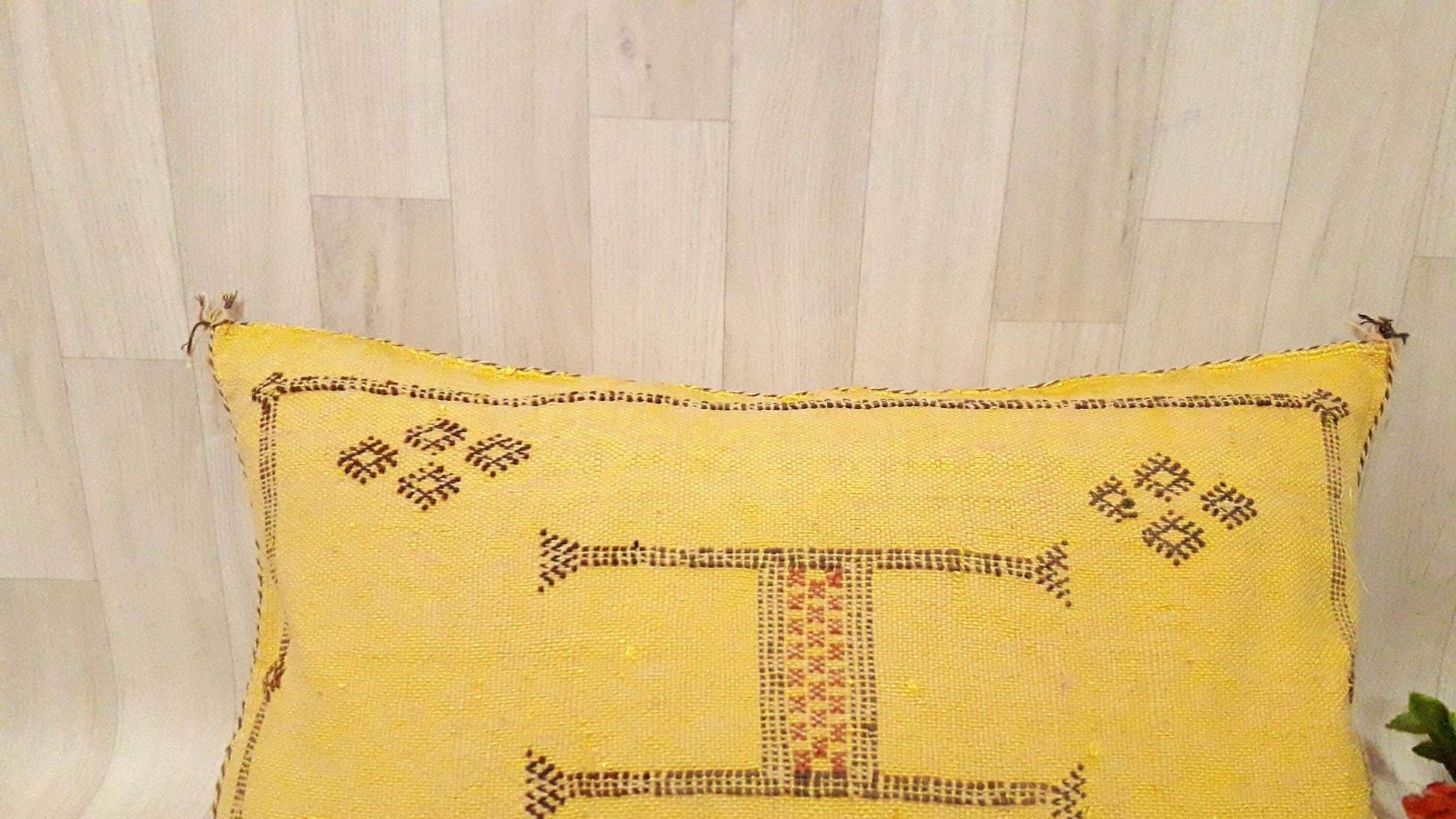 Cactus Silk Cushion Cover - Yellow Sabra Pillow - Handmade Morocco Cushion