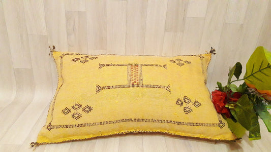 Cactus Silk Cushion Cover - Yellow Sabra Pillow - Handmade Morocco Cushion