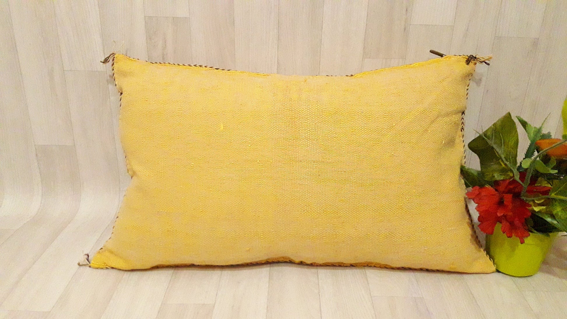 Cactus Silk Cushion Cover - Yellow Sabra Pillow - Handmade Morocco Cushion