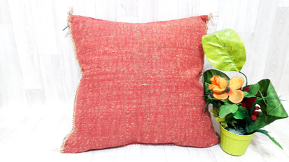 Orange Cactus Silk Pillow Cover, Moroccan Boho Throw Pillow , Hand Woven Berber Pillow, Sabra Cactus Silk Cushion,Home Decor