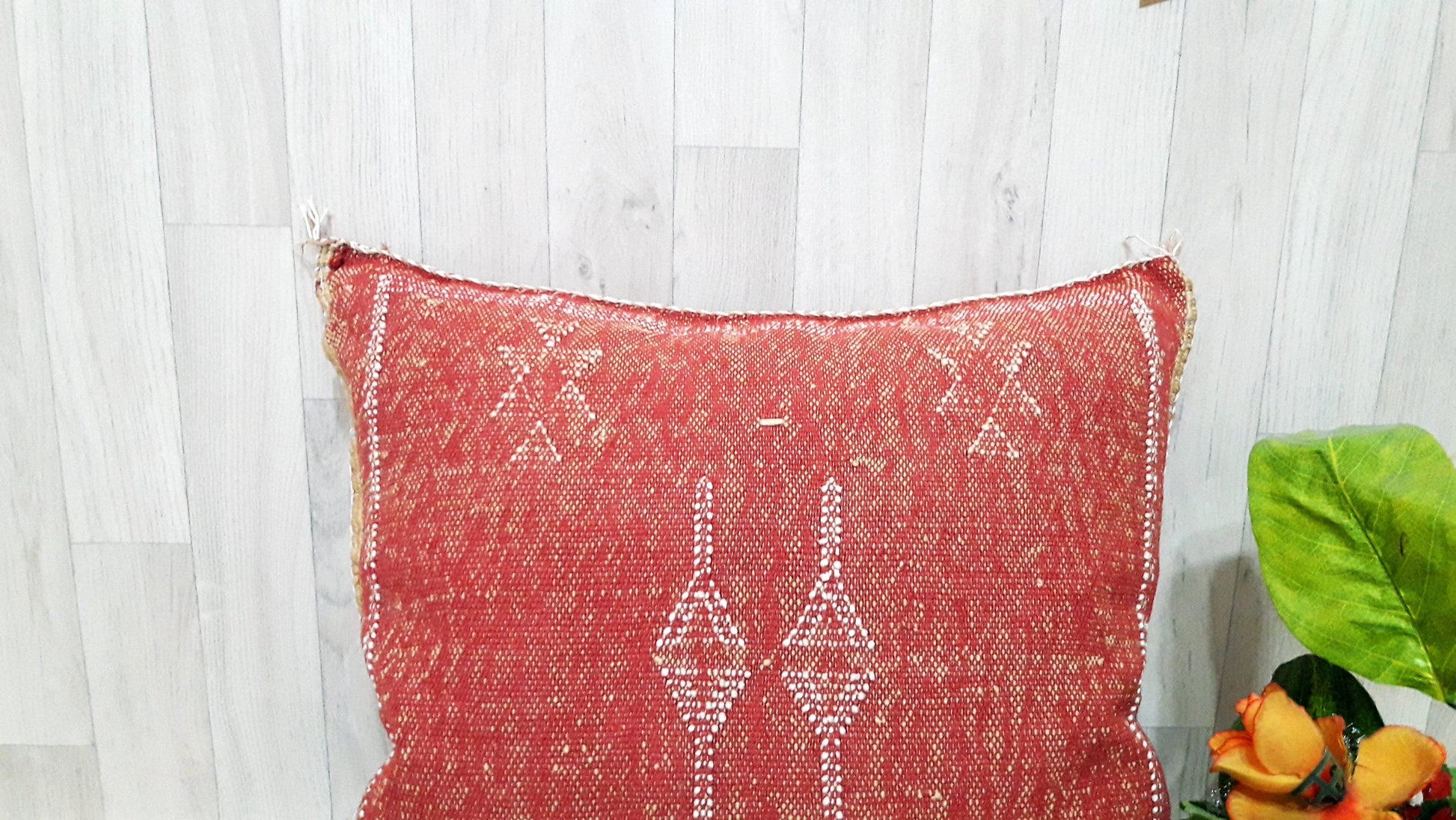 Orange Cactus Silk Pillow Cover, Moroccan Boho Throw Pillow , Hand Woven Berber Pillow, Sabra Cactus Silk Cushion,Home Decor