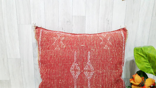 Orange Cactus Silk Pillow Cover, Moroccan Boho Throw Pillow , Hand Woven Berber Pillow, Sabra Cactus Silk Cushion,Home Decor