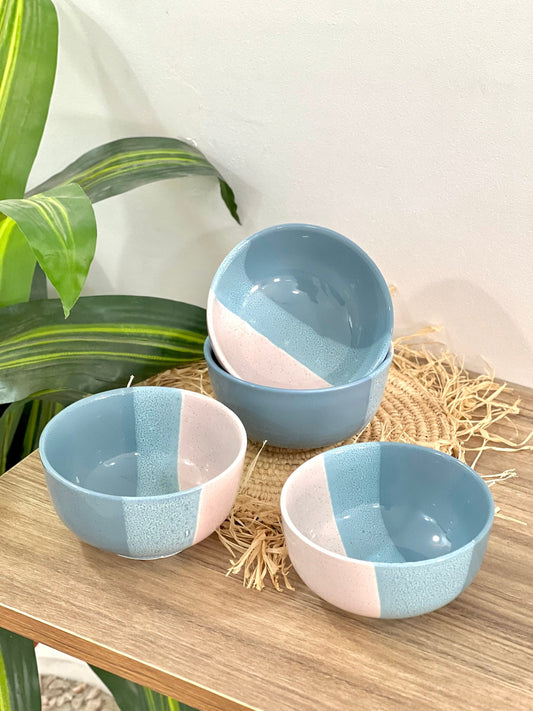 Handcrafted Ceramic Bowls - Moroccan Pottery - Minimalist Style - Assorted Cool Colors - Set of 4