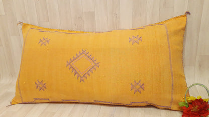 Cactus Silk Cushion Cover - Yellow Sabra Pillow - Handmade Morocco Cushion