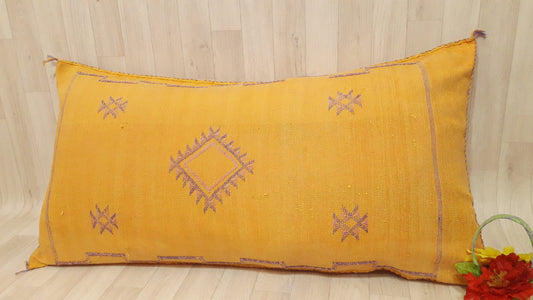Cactus Silk Cushion Cover - Yellow Sabra Pillow - Handmade Morocco Cushion