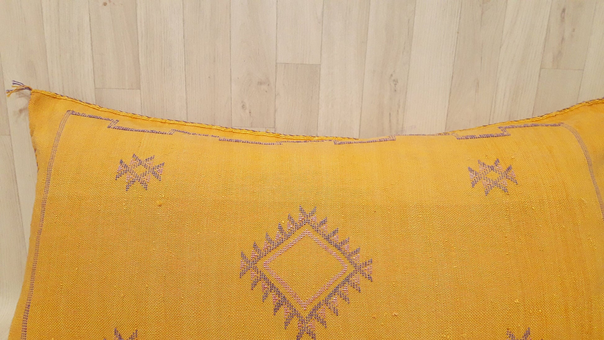 Cactus Silk Cushion Cover - Yellow Sabra Pillow - Handmade Morocco Cushion
