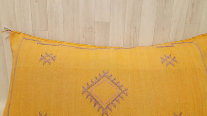 Cactus Silk Cushion Cover - Yellow Sabra Pillow - Handmade Morocco Cushion