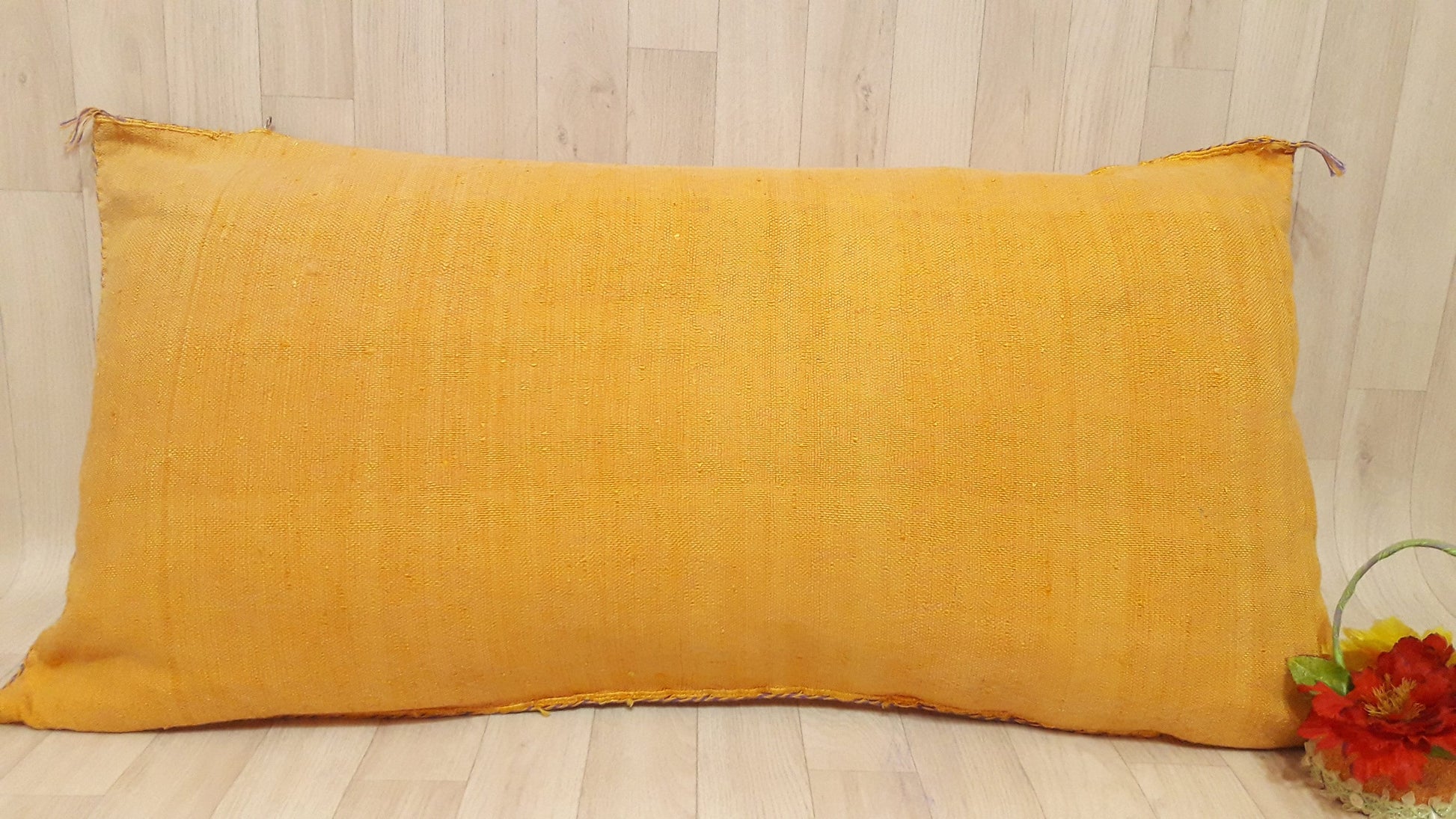 Cactus Silk Cushion Cover - Yellow Sabra Pillow - Handmade Morocco Cushion
