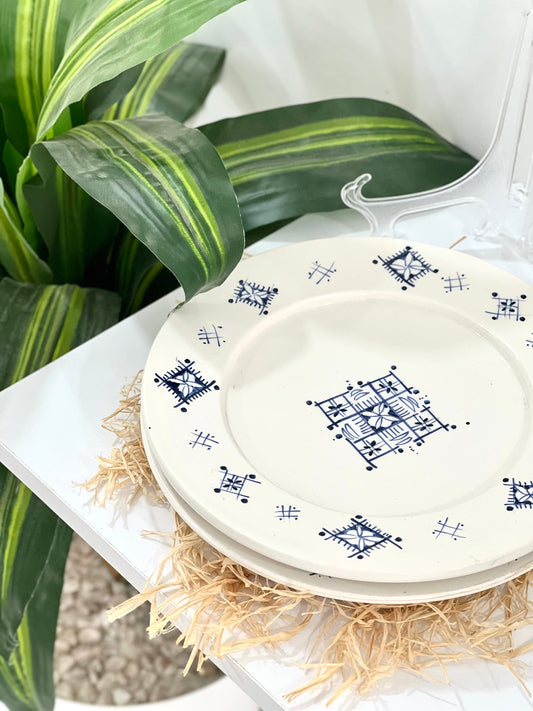 Set of 2 Handmade and Hand-Painted Moroccan Ceramic Plate - Moroccan Serving Platter - Kitchen Serving Platter - Handmade Pottery Dish Set
