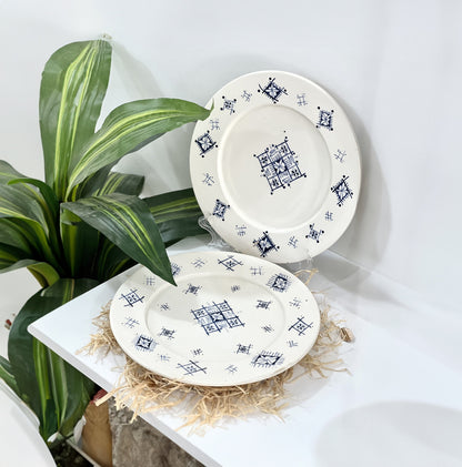 Set of 2 Handmade and Hand-Painted Moroccan Ceramic Plate - Moroccan Serving Platter - Kitchen Serving Platter - Handmade Pottery Dish Set