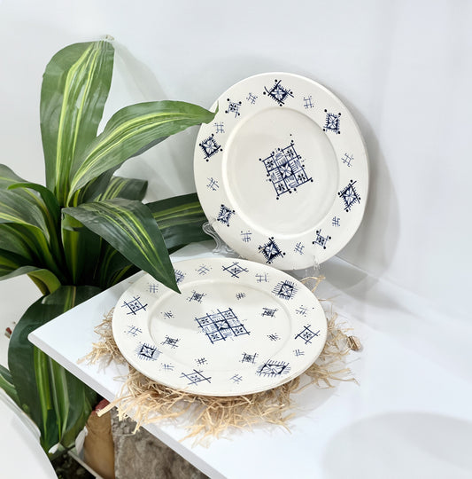 Set of 2 Handmade and Hand-Painted Moroccan Ceramic Plate - Moroccan Serving Platter - Kitchen Serving Platter - Handmade Pottery Dish Set