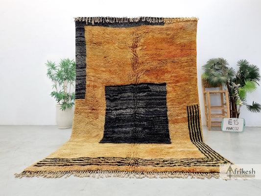 FLUFFY MRIRT RUG 6X9, Geometric Moroccan Rug, Handmade Beni Mrirt Rug, Brown & Black Design, High Quality Wool Rug, Berber Area Carpet.