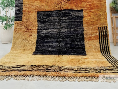 FLUFFY MRIRT RUG 6X9, Geometric Moroccan Rug, Handmade Beni Mrirt Rug, Brown & Black Design, High Quality Wool Rug, Berber Area Carpet.