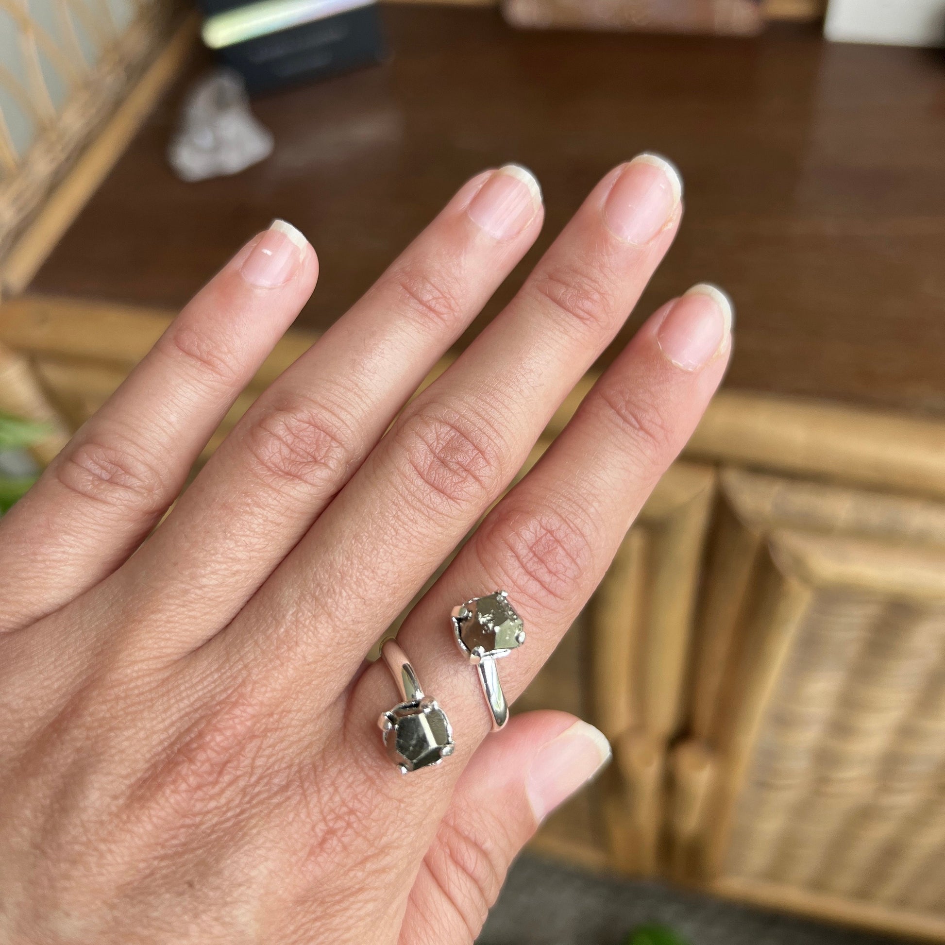 Pyrite Silver Double Ring - Adjustable