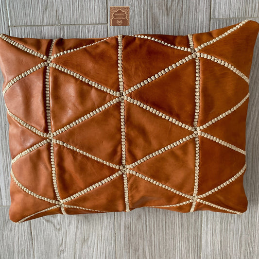 Amazing Handmade Leather Rectangular Pillow Cover, Decorative Brown Leather Pillow Case, Gift for Mum. Handmade Leather Throw Pillow Cover.