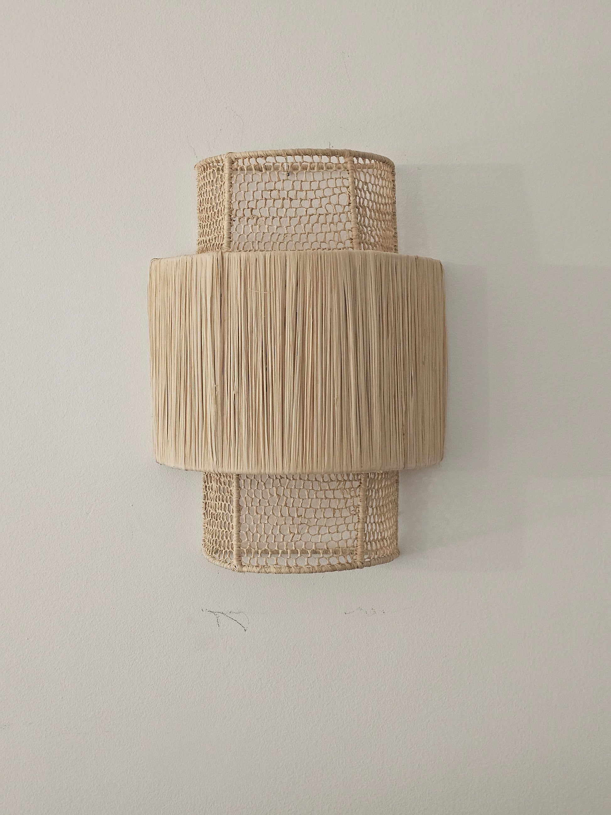 Boho Chic Raffia Wall Sconce from Morocco - Stylish Honeycomb Pattern